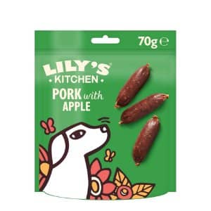 snack natural para perros salchichas con cerdo manzana lilys kitchen