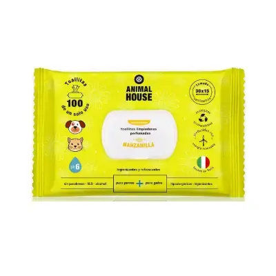 Animal House Toallitas de manzanilla calmantes biodegradables hipoalergénicas