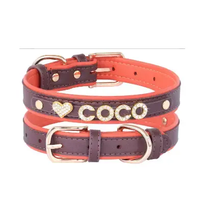 Didog Collares perro piel suave con letras de nombre personalizado