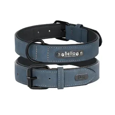 Didog Collar perro piel suave personalizable chapa con nombre