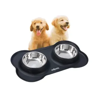 Edipets Comedero elevado perros doble plato extraíble de acero