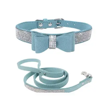 ETOPARS Collar y Correa para perro de piel suave con diamantes