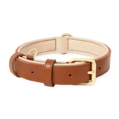 HEELE Collar perro acolchado cuero suave marrón XS