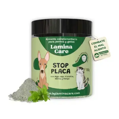 Lamina Care Polvo natural reduce placa sarro perros con clorofilina y alga
