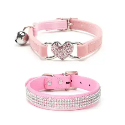 MiaLover Collares de cuero diamantes para mascotas pequeñas