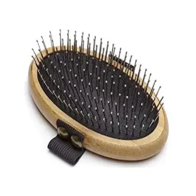 Mikki Cepillo de mano bambú púas de acero inoxidable para perros