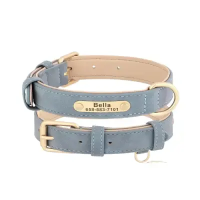 SEOUGEE Collar de cuero placa de nombre grabada para perros
