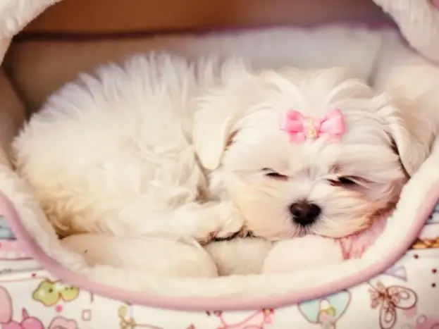 Fotos de Bichón Maltés Toy: desde Cachorro hasta Adulto 7 bichon maltes toy pelo corto blanco en camita