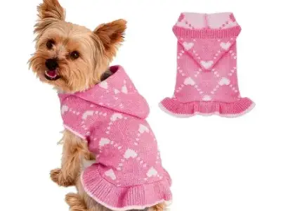 33+ Accesorios de Color Rosa para Bichón Maltés (al Estilo Barbie) 23 Suéter de punto con capucha color rosa para perros cachorros